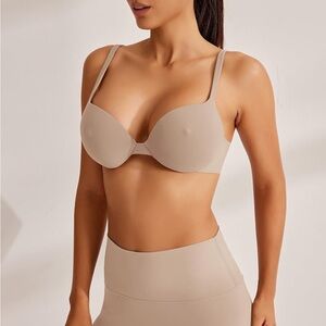 REORIA Trendy Plunge Nipple Bra in Clay